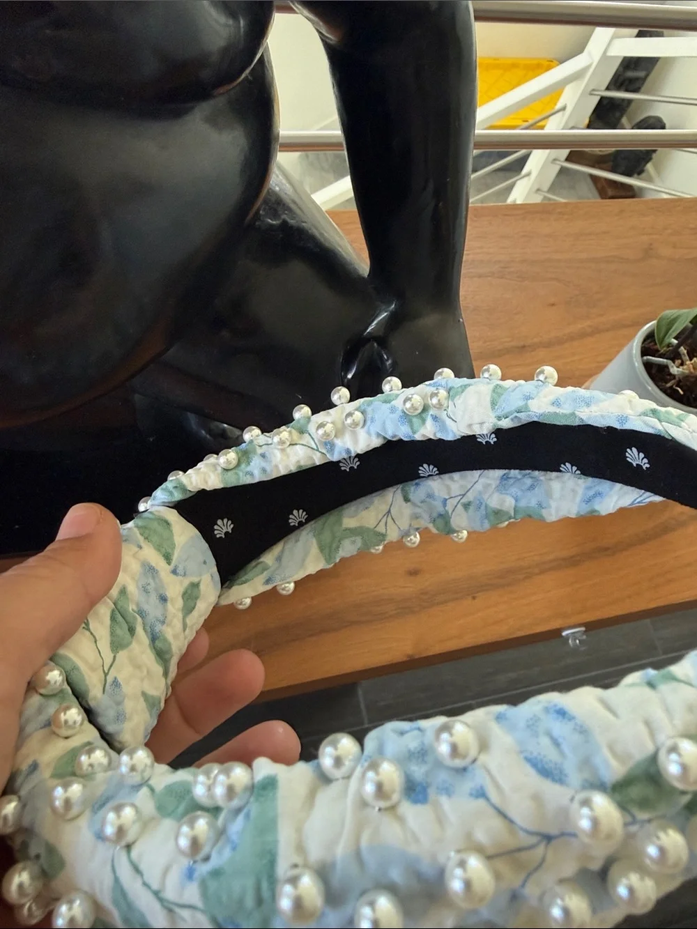 Lele Sadoughi Floral Fabric Blue & Green & White Knotted, Embellished Headband